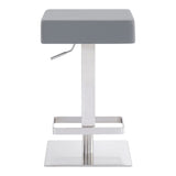 Benzara Square Leatherette Barstool with Adjustable Height, Gray BM236655 Gray Metal, Faux Leather BM236655