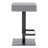 Benzara Leatherette Padded Barstool with Adjustable Height, Gray BM236656 Gray Metal, Faux Leather BM236656