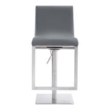 Benzara Curved Leatherette Barstool with Adjustable Height, Gray BM236659 Gray Metal, Faux Leather BM236659