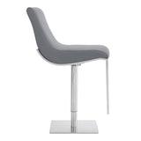 Benzara Curved Leatherette Barstool with Adjustable Height, Gray BM236659 Gray Metal, Faux Leather BM236659