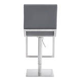 Benzara Curved Leatherette Barstool with Adjustable Height, Gray BM236659 Gray Metal, Faux Leather BM236659