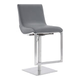 Benzara Curved Leatherette Barstool with Adjustable Height, Gray BM236659 Gray Metal, Faux Leather BM236659