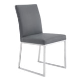 Benzara 20 Inches Leatherette Metal Frame Dining Chair, Set of 2, Gray BM236663 Gray Metal, Faux Leather BM236663