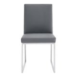 Benzara 20 Inches Leatherette Metal Frame Dining Chair, Set of 2, Gray BM236663 Gray Metal, Faux Leather BM236663