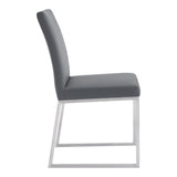 Benzara 20 Inches Leatherette Metal Frame Dining Chair, Set of 2, Gray BM236663 Gray Metal, Faux Leather BM236663