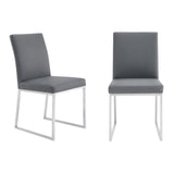 20 Inches Leatherette Metal Frame Dining Chair, Set of 2, Gray