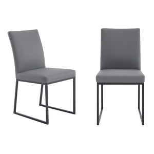 Benzara 20 Inches Leatherette Metal Dining Chair, Set of 2, Gray and Black BM236664 Gray and Black Metal, Faux Leather BM236664