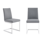 Benzara 20 Inches Diamond Stitched Leatherette Dining Chair, Set of 2, Gray BM236665 Gray Metal, Faux Leather BM236665