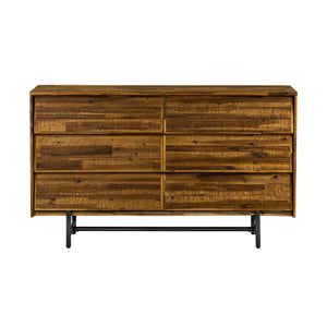 Benzara 57 Inches Rustic 6 Drawer Dresser with Metal Tube Frame, Brown BM236676 Brown Solid Wood and Metal BM236676