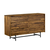 Benzara 57 Inches Rustic 6 Drawer Dresser with Metal Tube Frame, Brown BM236676 Brown Solid Wood and Metal BM236676