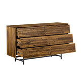 Benzara 57 Inches Rustic 6 Drawer Dresser with Metal Tube Frame, Brown BM236676 Brown Solid Wood and Metal BM236676