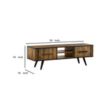 Benzara 59 Inches Rustic 2 Door TV Stand with Angled Legs, Brown BM236678 Brown Solid Wood and Metal BM236678