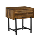 Benzara 20 Inches Single Drawer Nightstand with Tubular Legs, Brown BM236679 Brown Solid Wood and Metal BM236679