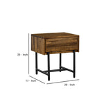 Benzara 20 Inches Single Drawer Nightstand with Tubular Legs, Brown BM236679 Brown Solid Wood and Metal BM236679