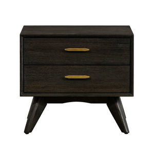 Benzara 21 Inches 2 Drawer Wooden Nightstand with Angled Legs, Brown BM236680 Brown Solid Wood and Veneer BM236680