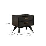 Benzara 21 Inches 2 Drawer Wooden Nightstand with Angled Legs, Brown BM236680 Brown Solid Wood and Veneer BM236680