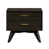 21 Inches 2 Drawer Wooden Nightstand with Angled Legs, Brown