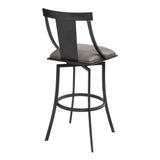 Benzara 26 Inches Leatherette Counter Stool with Fiddle Back, Gray BM236682 Gray Metal, Solid Wood and Faux Leather BM236682