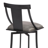 Benzara 26 Inches Leatherette Counter Stool with Fiddle Back, Gray BM236682 Gray Metal, Solid Wood and Faux Leather BM236682