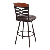 Benzara 30 Inches Leatherette Barstool with Ornate Cut Outs, Brown BM236691 Brown Metal, Solid Wood and Faux Leather BM236691