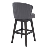 Benzara 26 Inches Padded Swivel Counter Stool with Curved Backrest, Gray BM236696 Gray Solid Wood, Metal and Fabric BM236696