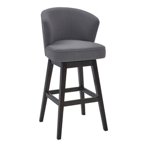 Benzara 26 Inches Padded Swivel Counter Stool with Curved Backrest, Gray BM236696 Gray Solid Wood, Metal and Fabric BM236696