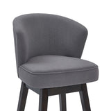 Benzara 26 Inches Padded Swivel Counter Stool with Curved Backrest, Gray BM236696 Gray Solid Wood, Metal and Fabric BM236696