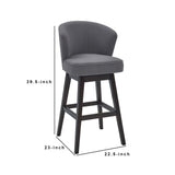 Benzara 26 Inches Padded Swivel Counter Stool with Curved Backrest, Gray BM236696 Gray Solid Wood, Metal and Fabric BM236696