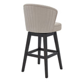 Benzara 30 Inches Padded Swivel Barstool with Curved Backrest, Beige BM236699 Beige Solid Wood, Metal and Fabric BM236699