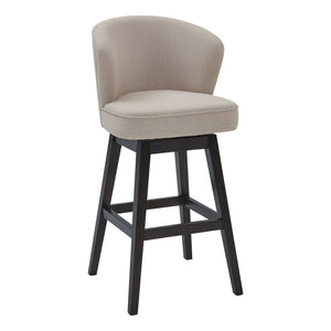 Benzara 30 Inches Padded Swivel Barstool with Curved Backrest, Beige BM236699 Beige Solid Wood, Metal and Fabric BM236699