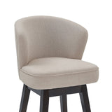 Benzara 30 Inches Padded Swivel Barstool with Curved Backrest, Beige BM236699 Beige Solid Wood, Metal and Fabric BM236699