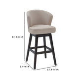 Benzara 30 Inches Padded Swivel Barstool with Curved Backrest, Beige BM236699 Beige Solid Wood, Metal and Fabric BM236699