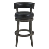 Benzara 27 Inches Nailhead Trim Leatherette Swivel Counter Stool, Gray BM236702 Gray Solid Wood, Metal and Faux Leather BM236702