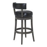 Benzara 27 Inches Nailhead Trim Leatherette Swivel Counter Stool, Gray BM236702 Gray Solid Wood, Metal and Faux Leather BM236702