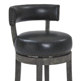 Benzara 27 Inches Nailhead Trim Leatherette Swivel Counter Stool, Gray BM236702 Gray Solid Wood, Metal and Faux Leather BM236702