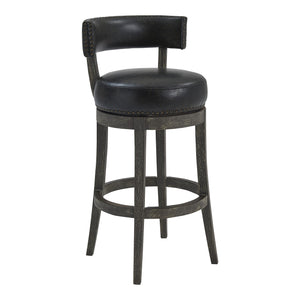 Benzara 31 Inches Nailhead Trim Leatherette Swivel Barstool, Gray BM236703 Gray Solid Wood, Metal and Faux Leather BM236703