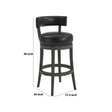 Benzara 31 Inches Nailhead Trim Leatherette Swivel Barstool, Gray BM236703 Gray Solid Wood, Metal and Faux Leather BM236703