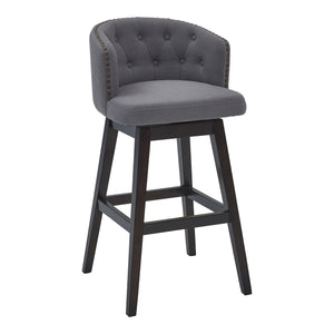 Benzara 26 Inches Button Tufted Fabric Padded Swivel Counter Stool, Gray BM236704 Gray Solid Wood, Metal and Fabric BM236704