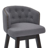 Benzara 26 Inches Button Tufted Fabric Padded Swivel Counter Stool, Gray BM236704 Gray Solid Wood, Metal and Fabric BM236704