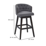 Benzara 26 Inches Button Tufted Fabric Padded Swivel Counter Stool, Gray BM236704 Gray Solid Wood, Metal and Fabric BM236704