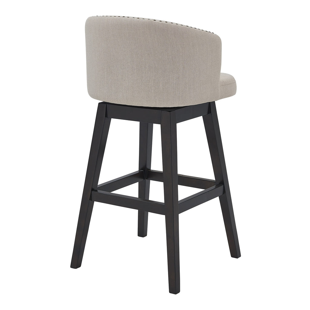 Benzara 26 Inches Button Tufted Fabric Padded Swivel Counter Stool, Beige BM236706 Beige Solid Wood, Metal and Fabric BM236706