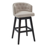 26 Inches Button Tufted Fabric Padded Swivel Counter Stool, Beige