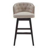 Benzara 30 Inches Button Tufted Fabric Padded Swivel Barstool, Beige BM236707 Beige Solid Wood, Metal and Fabric BM236707