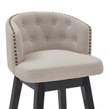 Benzara 30 Inches Button Tufted Fabric Padded Swivel Barstool, Beige BM236707 Beige Solid Wood, Metal and Fabric BM236707