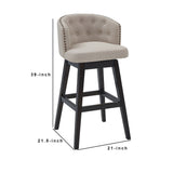 Benzara 30 Inches Button Tufted Fabric Padded Swivel Barstool, Beige BM236707 Beige Solid Wood, Metal and Fabric BM236707