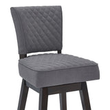 Benzara 27 Inches Diamond Tufted Fabric Padded Swivel Counter Stool, Gray BM236708 Gray Solid Wood, Metal and Fabric BM236708