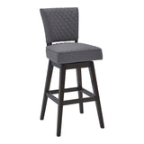 Benzara 31 Inches Diamond Tufted Fabric Padded Swivel Barstool, Gray BM236709 Gray Solid Wood, Metal and Fabric BM236709