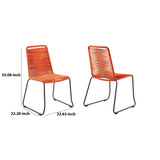 Benzara 18.5 Inches Fishbone Weaved Metal Dining Chair, Set of 2, Orange BM236720 Orange Metal and Polypropylene Rope BM236720