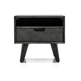 Benzara Mid Century 1 Drawer Wooden Nightstand with Cut Out Pulls, Distressed Gray BM236723 Gray Solid Wood and Veneer BM236723