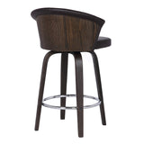 Benzara 26" Channel Stitched Faux Leather Barstool with Tapered Legs, Brown BM236724 Brown Solid Wood, Faux Leather and Metal BM236724